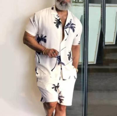 China 2022 Breathable Plus Size T-shirt Summer Beach Loose Style Hawaiian Suit Men's T-shirt Leisure Printed Two-piece Suit for sale