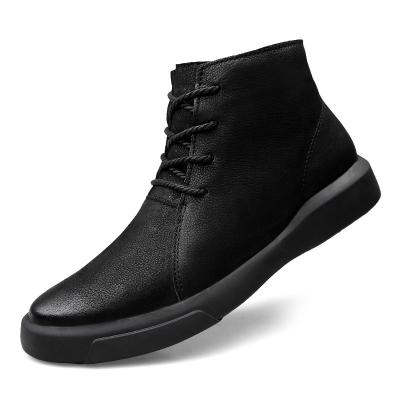 China Outdoor Comfortable Soft Lining Cowhide Warm Anti-skid Ankle Winter Boots Cow Leather Trim Casual Maitin Shoes for sale