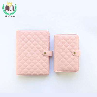 China 2020 Popular A5 6 Ring Binder Pink Quilt Leather Loose Leaf Planner for sale