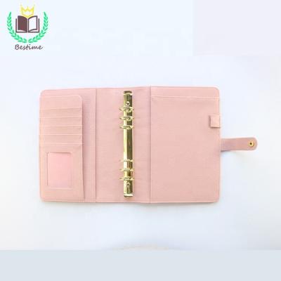 China A5 Custom Loose Leaf Quilt Leather Planner in Pink Embroidered Rhombic Planner for sale