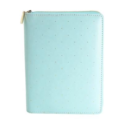 China Custom Loose Leaf Luxury Fashion Dotted Gold Printing Design A5 PU Zippered Kikki K Planner in Blue for sale