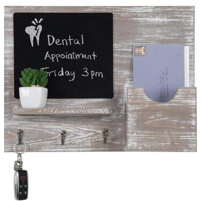 China Rustic Barn Gray Wall-Mounted Home Hotel Rastaurant Letter Holder and Key Hooks with Chalkboard for sale