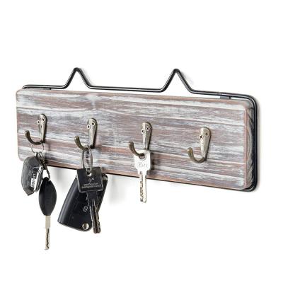 China Old Aged Wooden Rustic Vintage Farmhouse Wooden Coat Rack Wall Mount Wall Hooks for sale