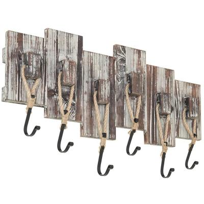 China Sustainable High Quality Home Wooden Floating Clothes Shelf Coat Rack With 6 Rope Hooks for sale