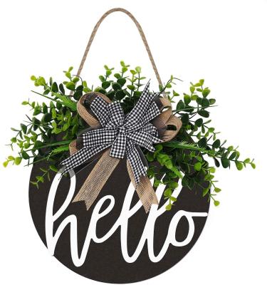 China Hanging Front Door Round Wood Sign Welcome China HELLO Sign for sale