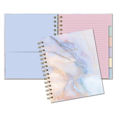 China Pocket on front inside cover custom printing lined pages with labels and double sided color coded 6 section storage pocket middle tabbed spiral notebooks for sale