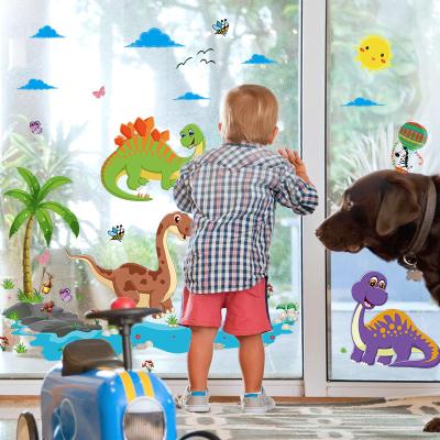 China Rainbow Dinosaur Waterproof PVC Baby Room Window Wall Sticker Decoration Animal Kids for sale