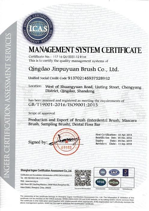 ISO9001 - Qingdao Jinpuyuan Brush Co., Ltd.