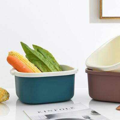 China New Design Double-Layer Hot Creative Sustainable Home Kitchen Plastic Hollow Fruit Basin Drain Vegetable Wash Basket for sale