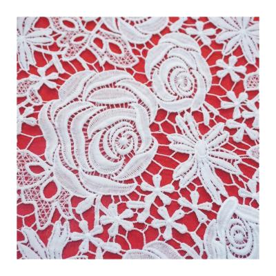 China Water soluble white polyester embroidery fabric clothing lace fabric water soluble rose stereoscopic embroidery lace for sale