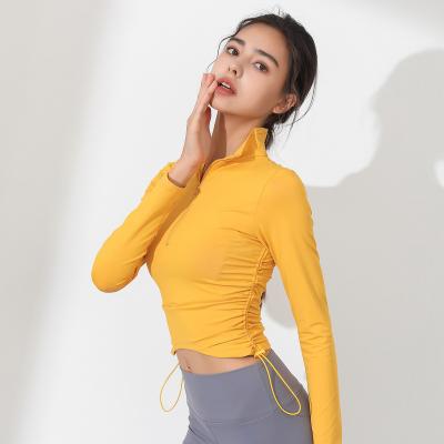 China Breathable Turtle Neck Long Half Sleeve Zip Up Cropped Yoga Top Women Short Suit for sale