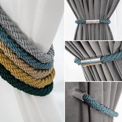 China Minimalist Curtain Buckles Woven Polyester Hemp Rope Creative Magnet Buckles Decoration for sale