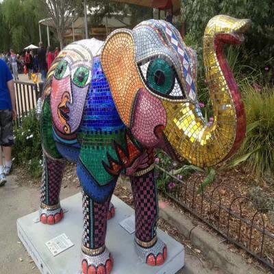 China Outdoor Parquet Display Abstract Art Resin Fiber Mosaic Animal Sculpture Fiberglass Elephant Statue for sale