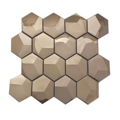 China Parquet Metal Mosaic Tiles Stainless Steel Pyramid Hexagon Pyramid Kitchen Backsplash Brick Wall Slabs Metal Mirror Wall Designs for sale