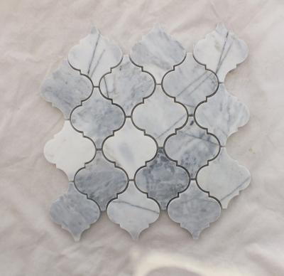 China Baroque Grand Parquet Stone Marble Carrara Arabesque Lantern Shape Mosaic Slab Honed for sale