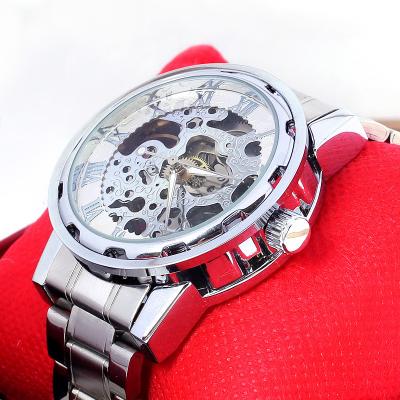 China Cavity out of brand transparent steel skeleton luxury business watch Diamond Mechanical Watch Blue Stainless luminous male clock for sale