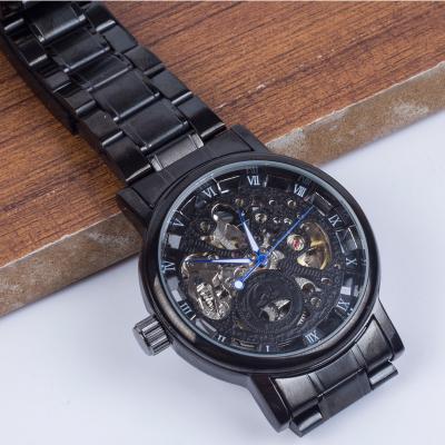 China Hollow Out Black Automatic Mechanical Watch Men Skeleton Watches Gold Skeleton Vintage Men Watches Top Brand for sale