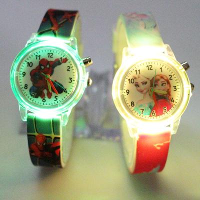 China Automatic Date Cartoon Elsa Children Watches Colorful Spiderman Light Source Boys Watch Girls Kids Party Gift Clock Wristwatches For Girls for sale