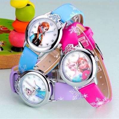 China Fashion \Popular Luxury Pink Elsa Kids Quartz Watch Dress For Cute Princess Children Girl Leather Strap Watches Children Girls Watches With Gift Wrist Watch for sale