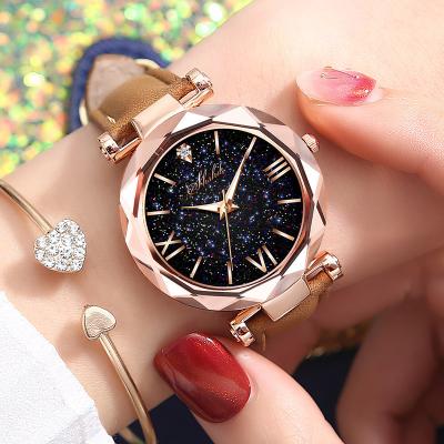 China Cheap women's watch sky leather strap clock casual watch fashionable low price quartz watch starry wirstwatch quartz watch gift for girl for sale