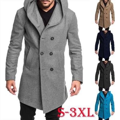 China 2020 Viable Hot Sale British Style Winters Solid Side Pockets Wool Crossover Hooded Men Coat for sale