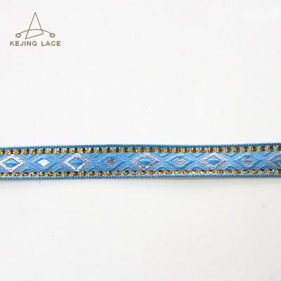 China Sustainable New Arrival Blue Jacquard Trims Rhombus Ribbon Band for sale