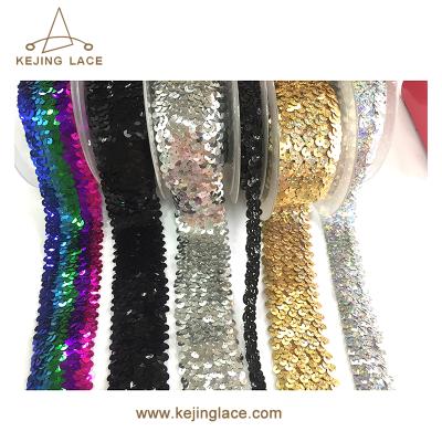 China Sustainable Colorful Elastic Sequin Trim Shiny Lace Trimmings for sale