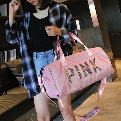 China Amazon Newest 9 Colors Gym Fleece Multifunctional Pink Weekender Ladies Sequins Girls Dancing Sports Overnight Travel Bag With Shoes Compartment for sale