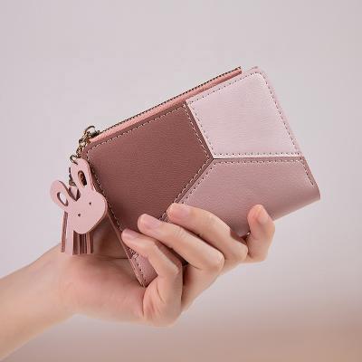 China New Arrival Waterproof Wallet Women Short Zipper Purse Patchwork Fashion Panel Wallets Coin Purse Card Holder Leather Trendy for sale