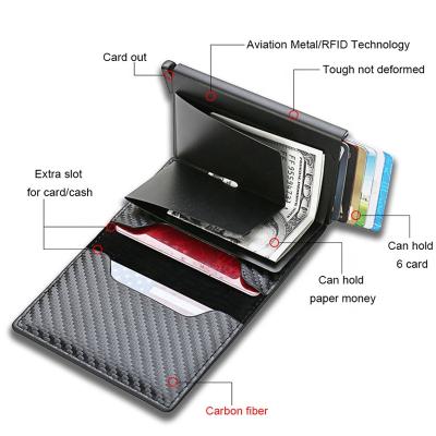 China Mini Wallet Small Money Bag Triple Magic Rfid Carbon Fiber Card Holder Men Slim Male Purses With Aluminum Alloy Box for sale