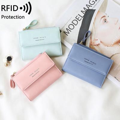 China Waterproof 6 Colors 10 Card Slots Zipper Latch Women Ladies Girls Leather Rfid Blocking Card Holder Document Organizer Case Bag Wallet for sale