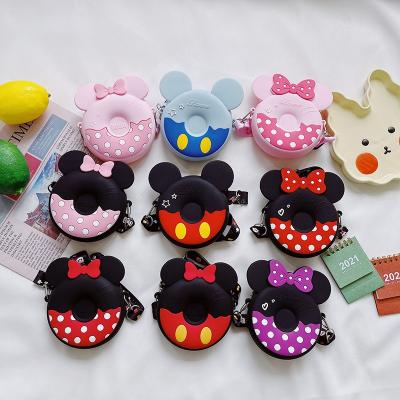 China Silicon Disney Multifunctional Minnie Mickey Colorful Cute Small Women Donut Kids Makeup Pouch Coin Wallet Key Chain Purse With Colorful Strap for sale