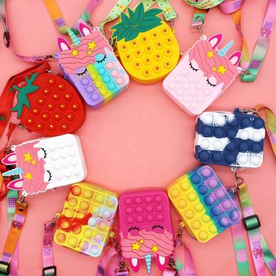 China Cute Mini Small Kids Jelly Pocket Coin Purse Wallet Bag Rainbow Unicorn Silicone Strawberry Pineapple Avocado Push Multifunctional Pop Bubble for sale