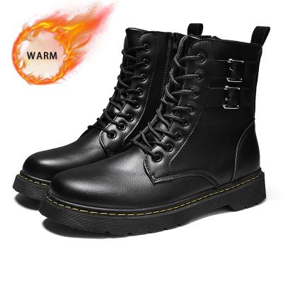 China Winter round warm style leather outdoor boots for men's black warm plush thick warm shoes for sale