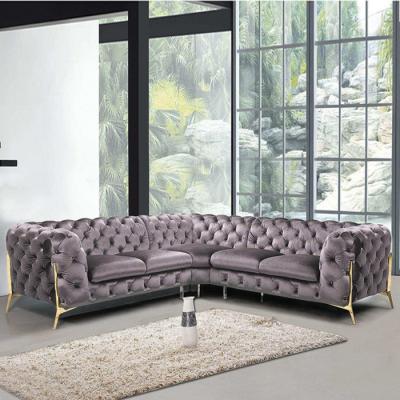 China Luxury European Slipcovered Velvet Chesterfield Living Room Sofa With Diamond Button for sale