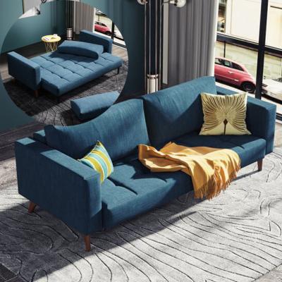 China Contemporary small fabric modern simple living room sofa sleeper bed modern foldable blue sofa with bed for sale