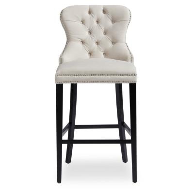 China Contemporary Present Stylish Iron Wood Leg High Ring Design Low Back White Fabric Bar Chair for sale