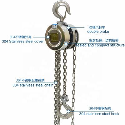 China High Quality Manual Hotels SS 304 Material Handling Equipment Stainless Steel Chain Block Hoist For Loading And Lifting for sale