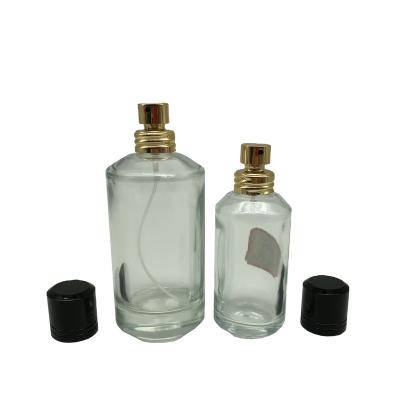 China Personal Care 50ml 100ml Screw Neck Perfume Glass Bottle Gold Single Pump for sale