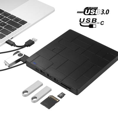 China Desktop USB3.0 Type-C External Optical Drive 6-In-1 CD Writer DVD RW CD Writer External Optical Drive 6-In-1 HUB CD/DVD Player TF/SD Card Reader For Windows Laptop for sale