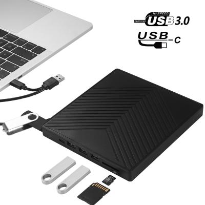 China Multifunctional USB 3.0 USB C CD DVD External Drive Desktop Ultra CD/DVD Burner Player Writer Support SD/TF 4 USB Card +/- RW for sale