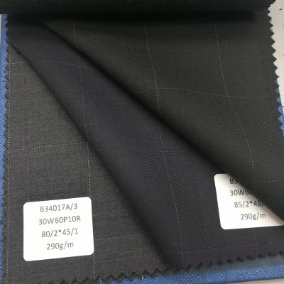 China Plaid hotsale ready to sell black PLAID DARK GRAY CHECK good quality navy twill suits fabric worsted fabric for sale