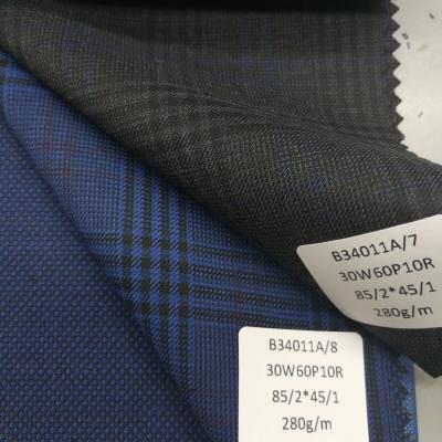 China Plaid 280g/m 30% wool ready to sell good quality NAVY GRAY PLAID CHECK suits fabric worsted fabric for sale