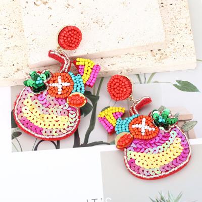 China BOHEMIA 2022 Newest Handwoven Colorful Rice Bead Boho Earrings Glass Wine Sequin Drop Earrings Bohemian Beaded Earrings Holiday Jewelry for sale