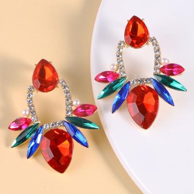 China Wholesale TRENDY Fashion Statement 5 Colors Flower Dangle Colorful Rhinestone Crystal Dangle Drop Earrings Earrings For Women Jewelry for sale