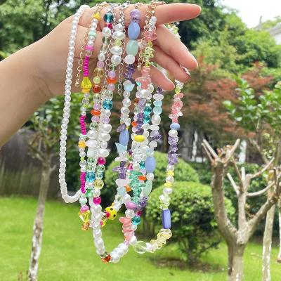 China BOHEMIA 2022 New Design Crystal Stone Chain Necklace Baroque Handmade Beaded Necklace Jewelry Bohemian Gifts Colorful Bead Necklace for sale