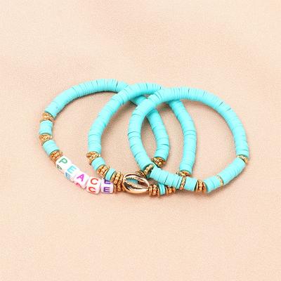 China Handmade Polymer Clay Beaded Bracelets Sets Bohemian Shell Charm Bracelets BOHEMIA 2022 New Fashion Elastic Love Letter Bracelet for sale