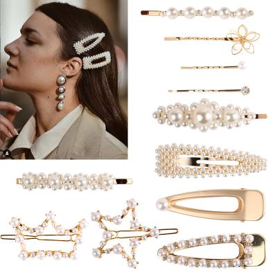 China Fashion Women Pearl Hair Pin Dvacaman 2021 Custom Hot Sale Hair Accessories Flower Bow Star Hollow Out Pearl Hairpin Handmade For Wedding for sale