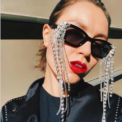 China Fashion Sunglasses Dvacaman Fashion 9 Color Newest Rhinestone Square Sunglasses Women Wholesalers Long Tassel Geometric Handmade Plastic Frame for sale