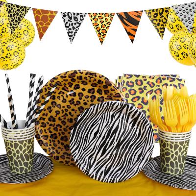 China Animal Children's Tableware Set Animal Children's Birthday Party Paper Leopard Festival Supplies for sale